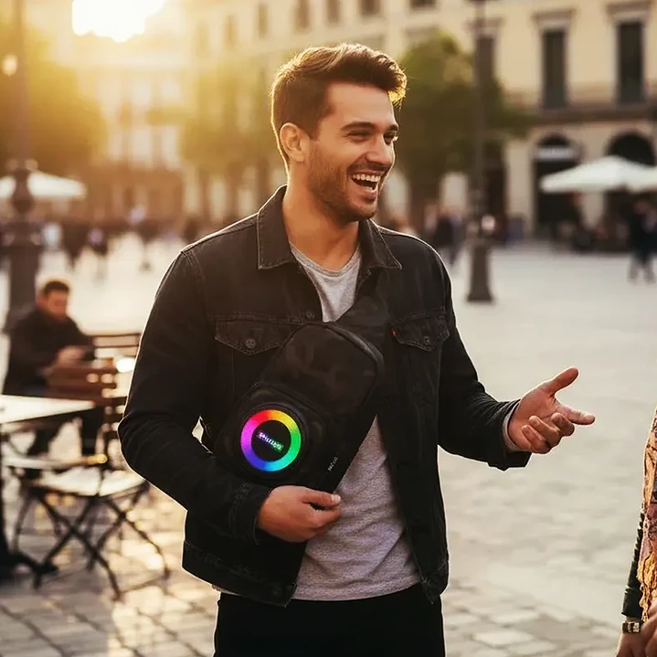 Parlante Bluetooth Portátil Tipo mochila 8W con Radio y Luces RGB 8