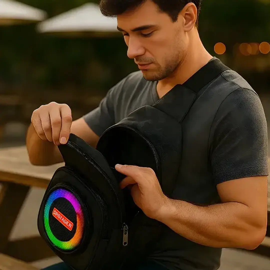 Parlante Mochila Bluetooth mCasa Portátil con Radio FM y Luces RGB 4