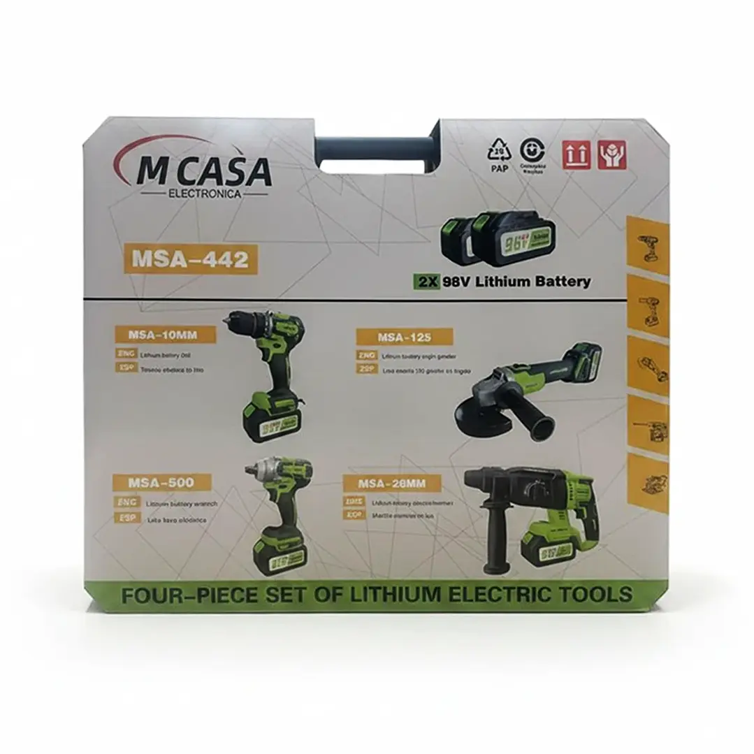 Set de 4 Herramientas Inalámbricas Mcasa MSA-442 98V con Maleta y 2 Baterías 2