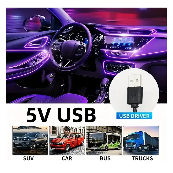 Kit de Luces LED Ambiente para Interior de Auto 110cm con Conexión 12V 5