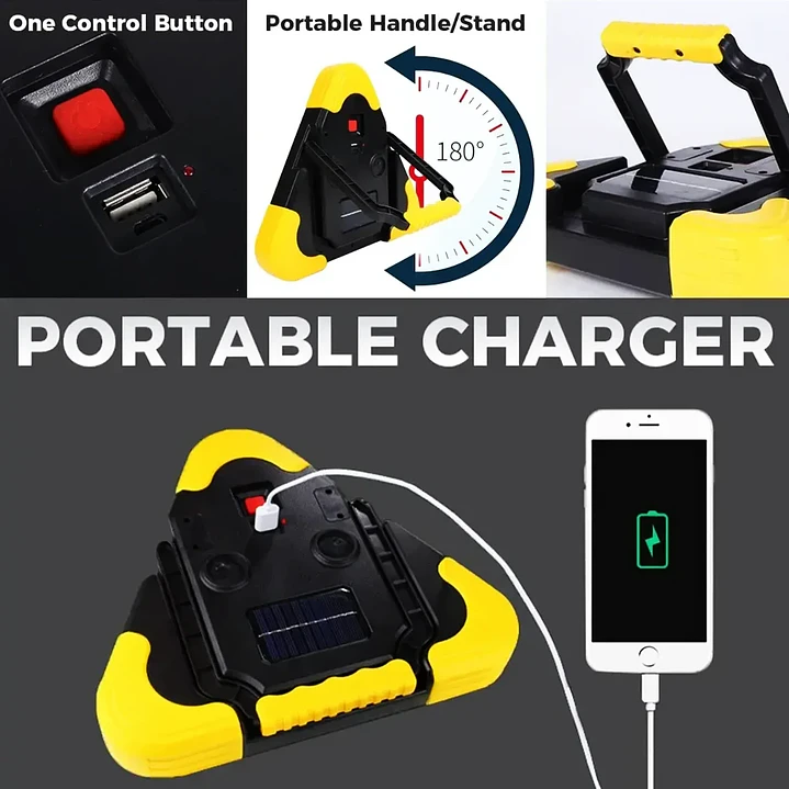 Triángulo de Emergencia LED Solar con Soporte y Carga USB 4