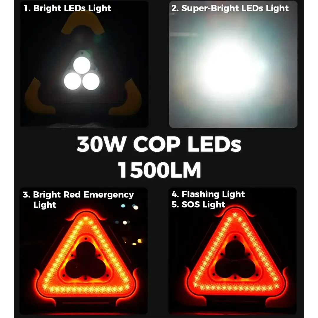 Triángulo de Emergencia LED Solar con Soporte y Carga USB 6