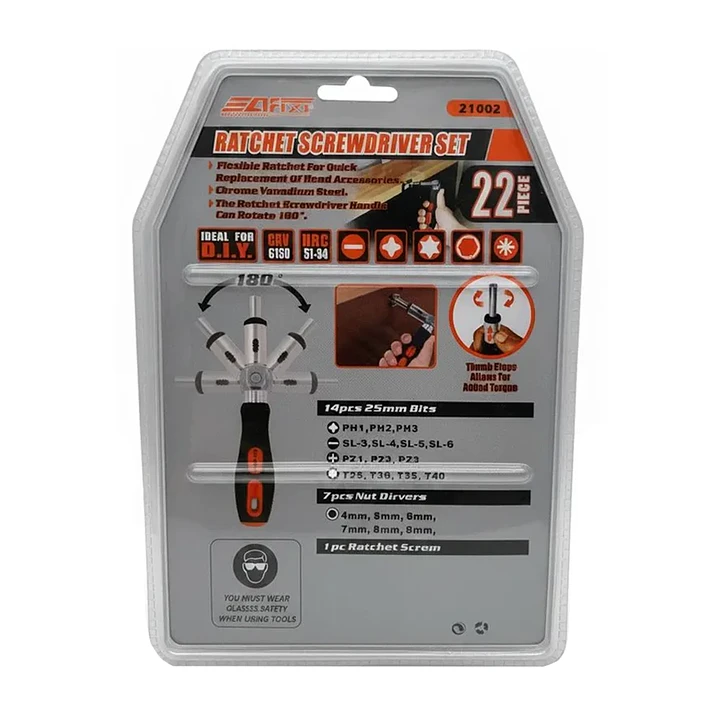 Set de Destornillador y Dados Ratchet 22 Piezas Afixs‑Mcasa 2