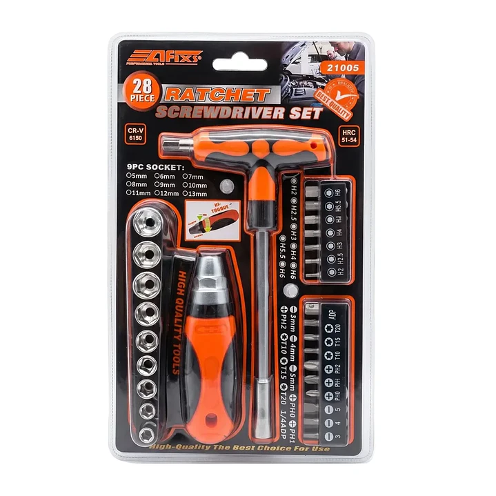 Set Destornilladores 28 Piezas Dados Mango En T Afixs-mcasa 1
