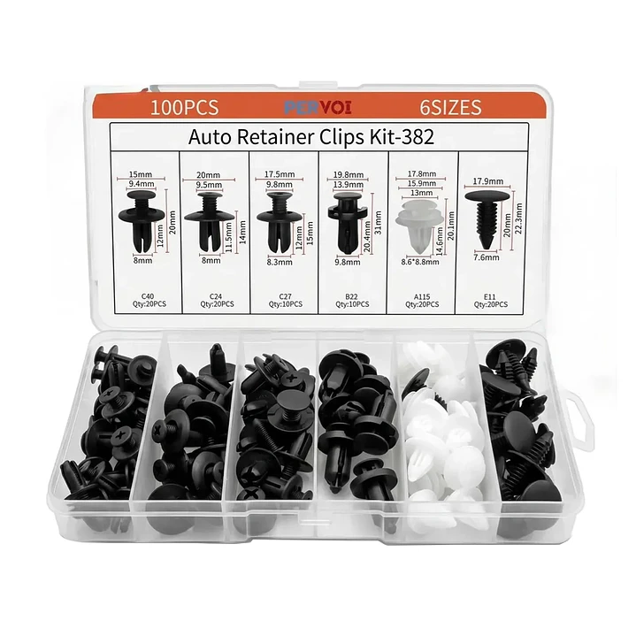 Caja 100 Clip Fijación Broche Retención Pastico Pervoi-mcasa 1