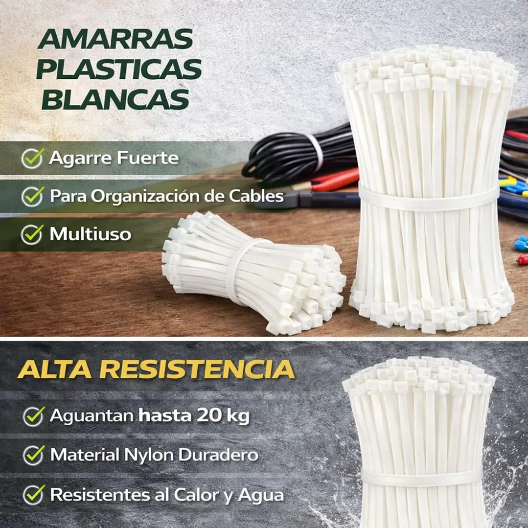 Amarra Plástica Afixs 3.6x250mm Bolsa 100 Und Blanca Mcasa 6