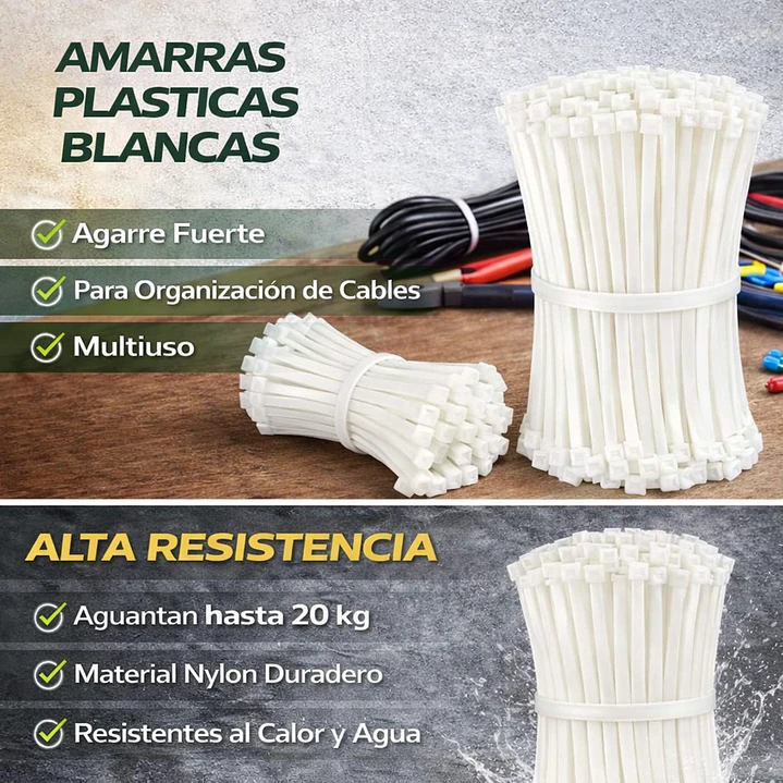 Amarra Plástica Afixs 3.6x250mm Bolsa 100 Und Blanca Mcasa 6