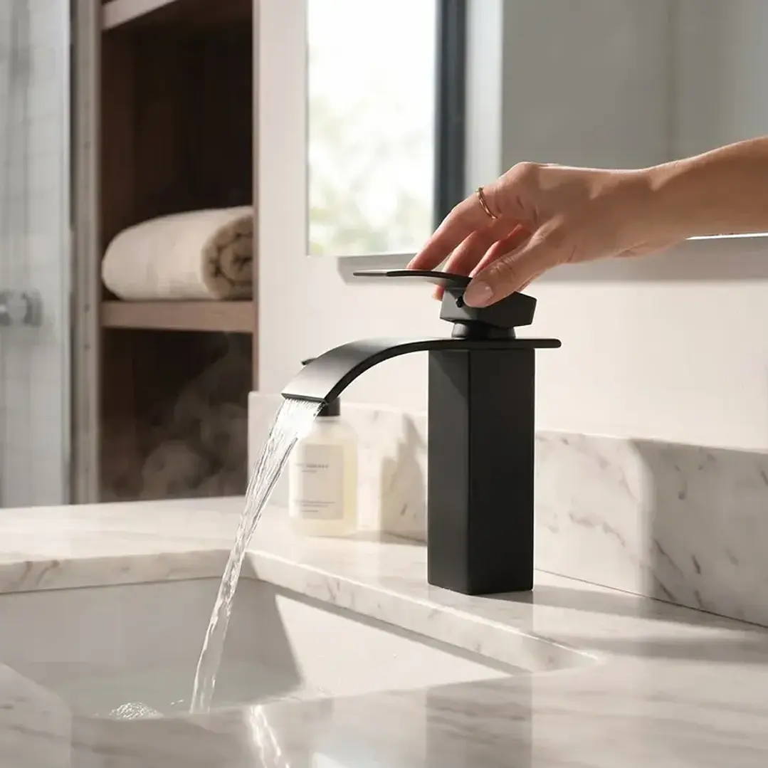  Grifería Monomando Lavamanos Cascada Negro Mate | MCasa 5