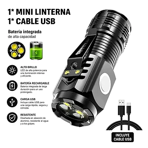 Linterna Táctica MCasa Mini LED 5000lm Recargable USB-C con Imán
