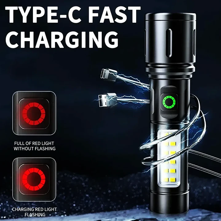 Linterna Táctica LED Recargable USB 3000Lm Zoom MCASA 7