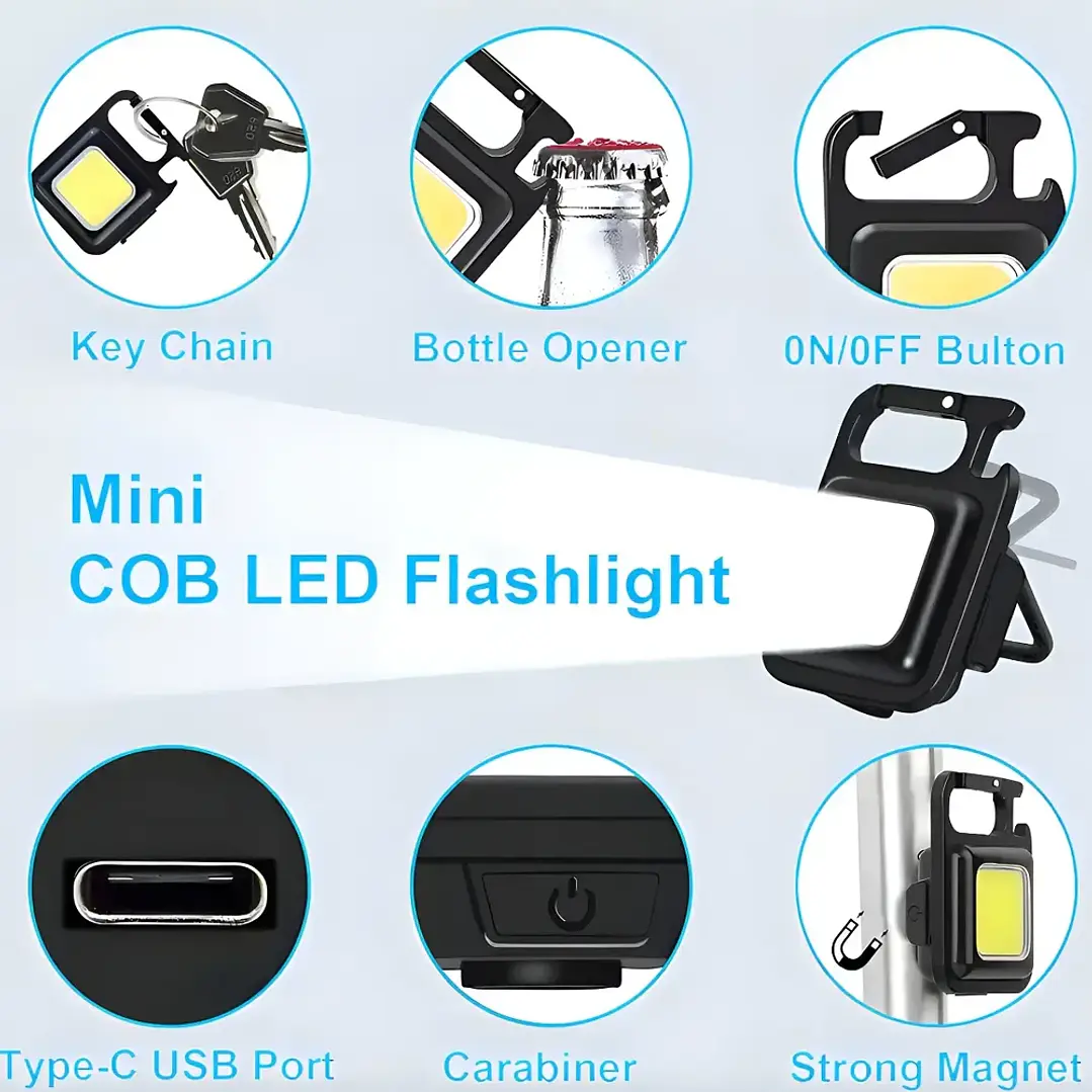 Linterna Llavero LED COB Recargable USB Mosquetón MCASA 10