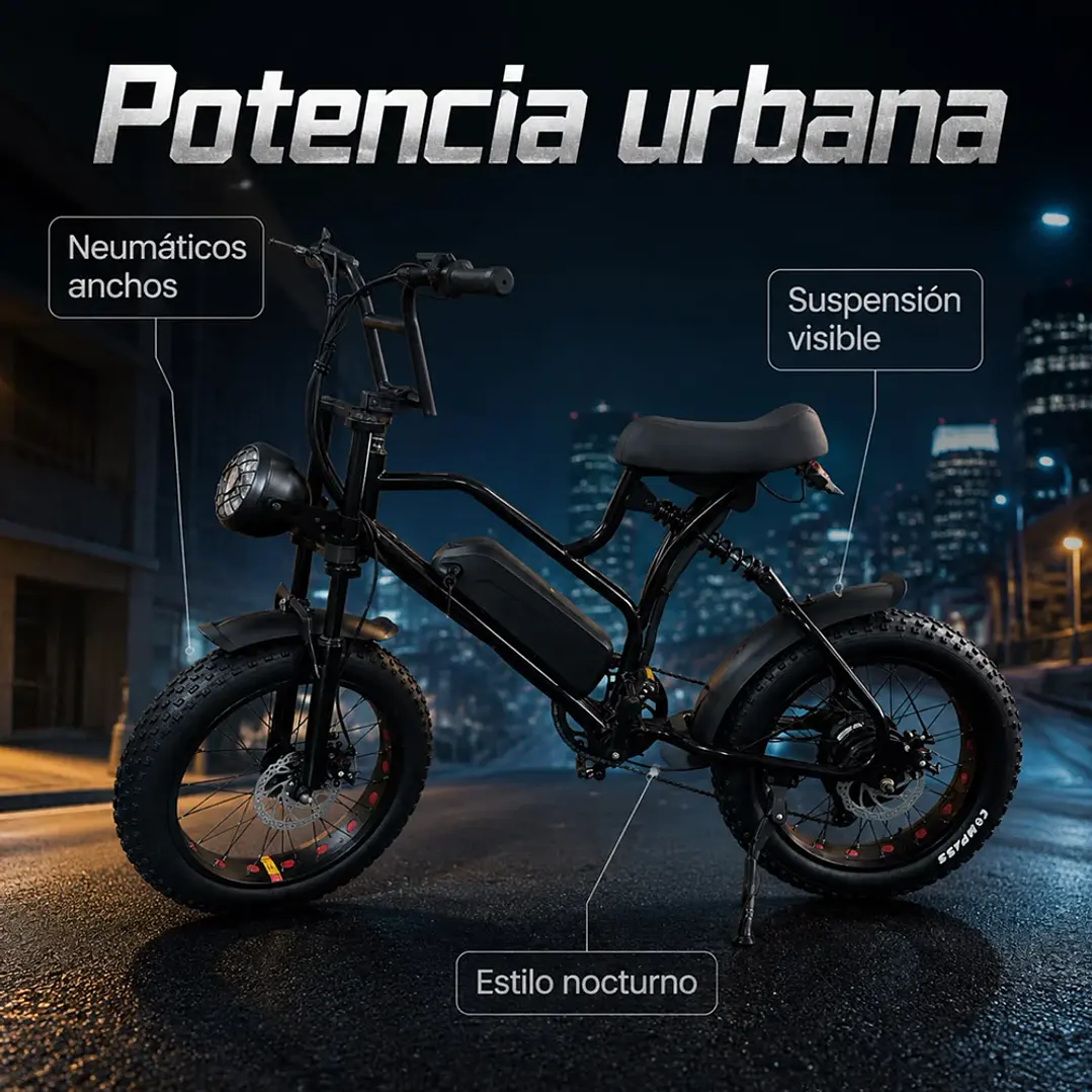 Bicicleta Eléctrica Fat Bike F1 800W 48V 13Ah Negra 3