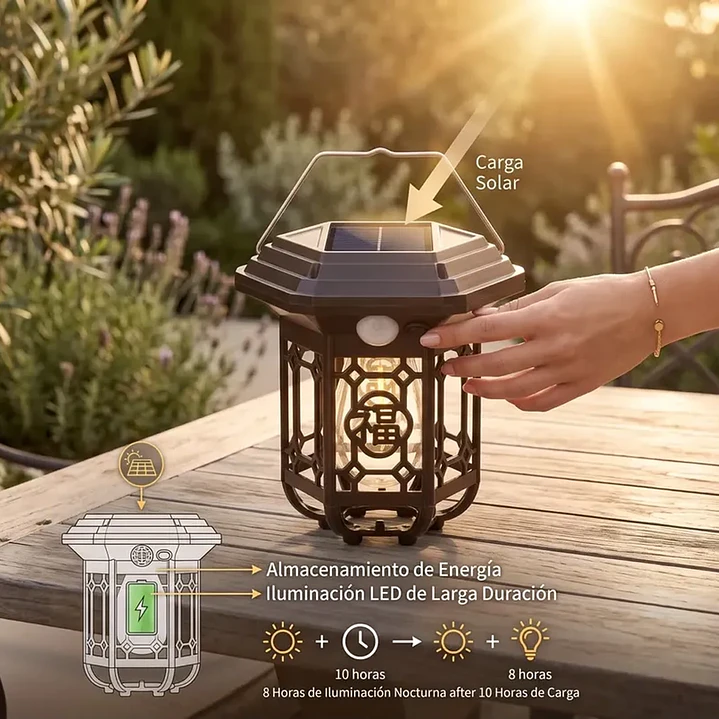 Lampara Solar Tipo Farol Vintage Sensor De Movimiento Mcasa 2