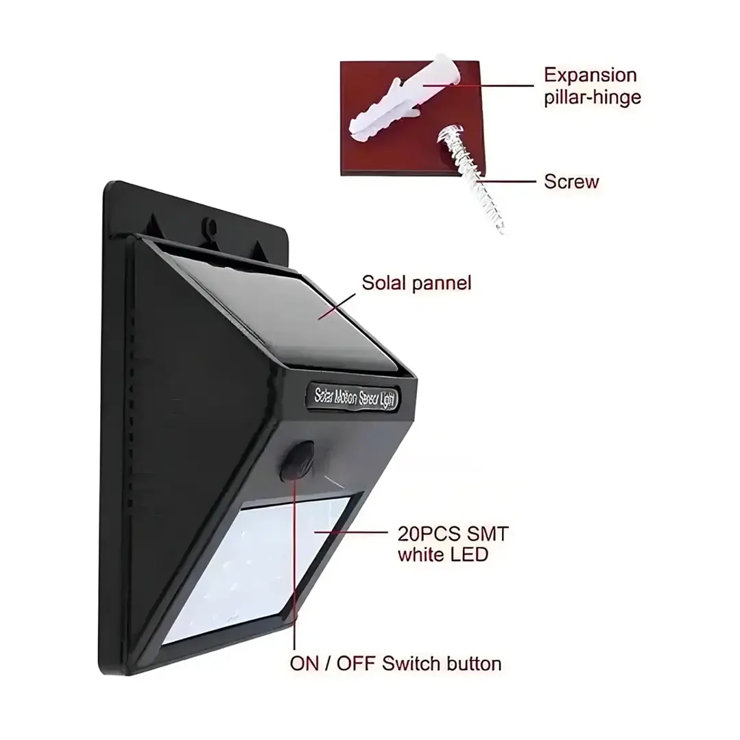Foco Aplique Solar Para Exterior 30 Led Blanco Frio Mcasa 5