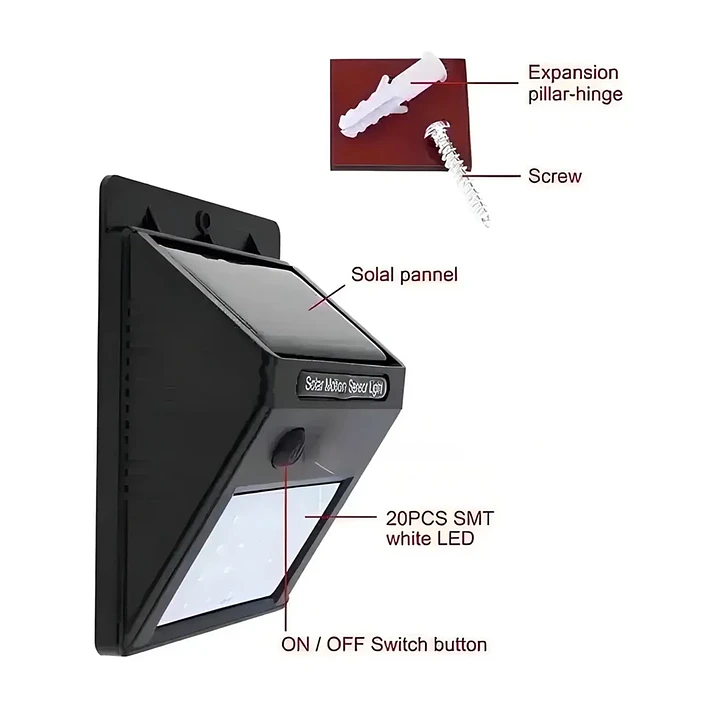 Foco Aplique Solar Para Exterior 30 Led Blanco Frio Mcasa 5