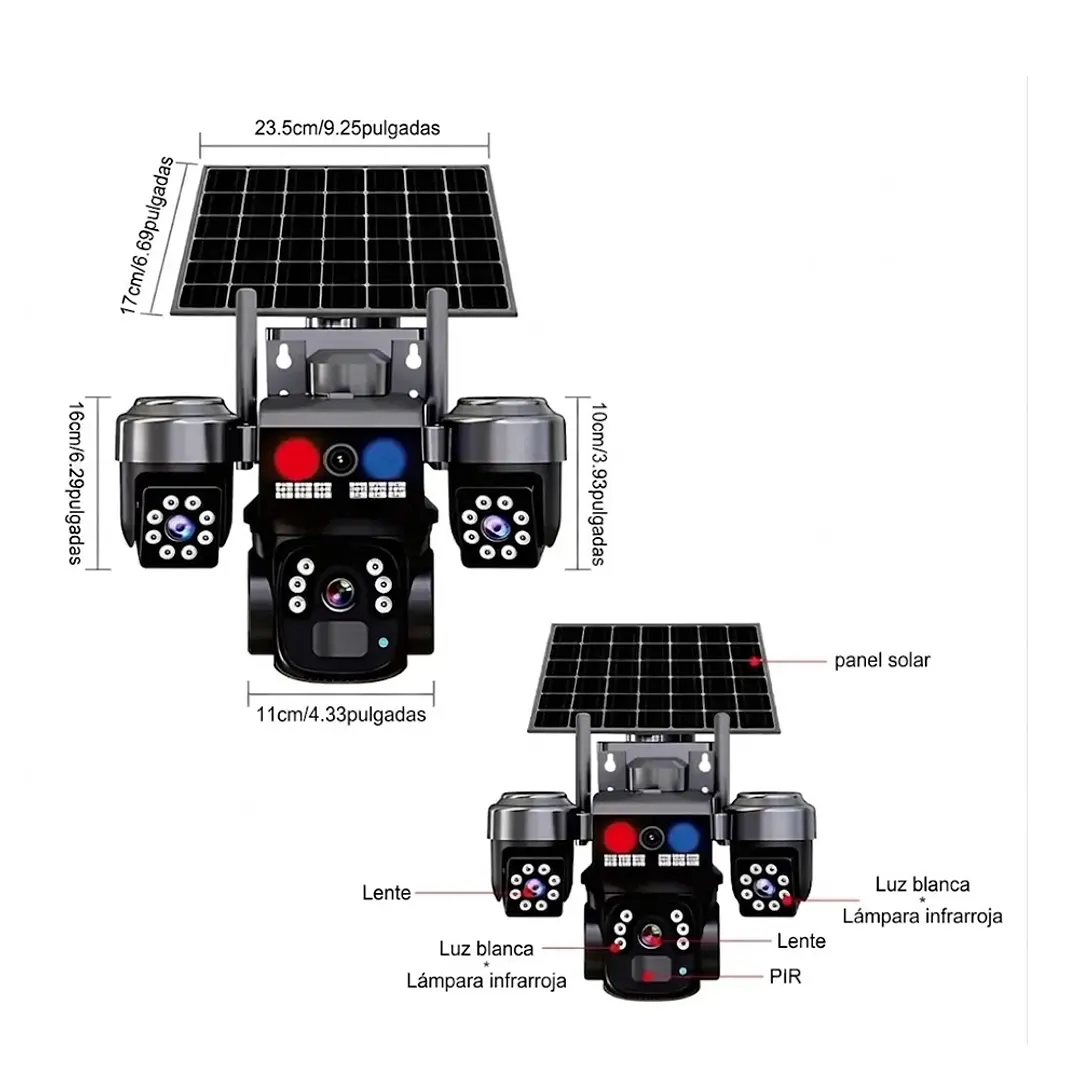 Cámara Solar 4G Triple Lente IA con Sirena 2
