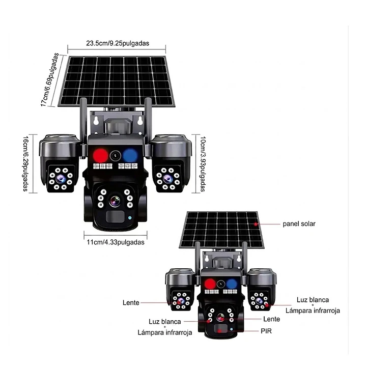 Cámara Solar 4G Triple Lente IA con Sirena 2