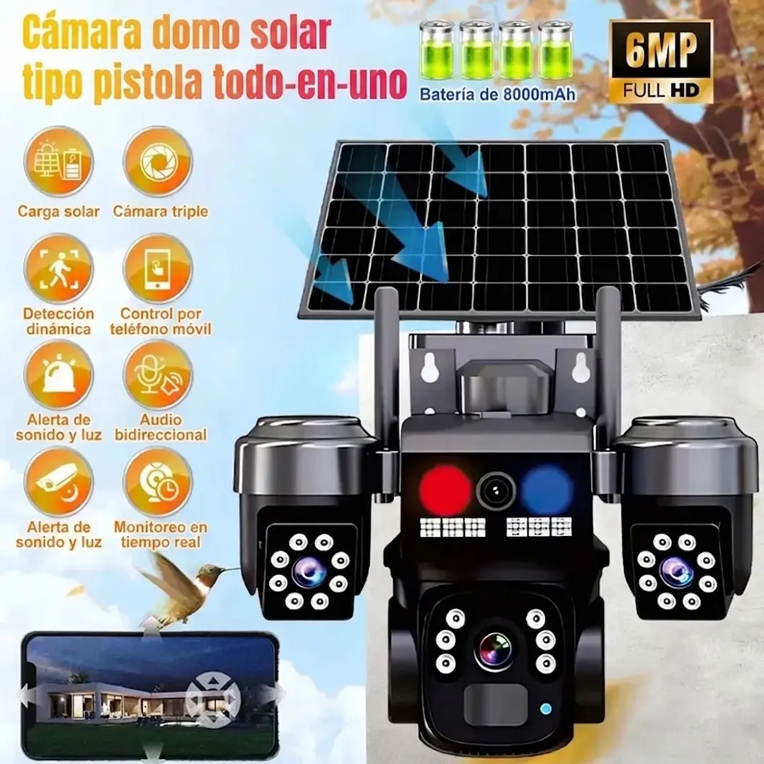 Cámara Solar 4G Triple Lente IA con Sirena 5