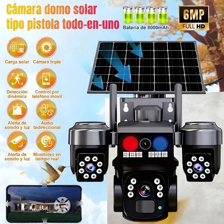 Cámara Solar 4G Triple Lente IA con Sirena 5