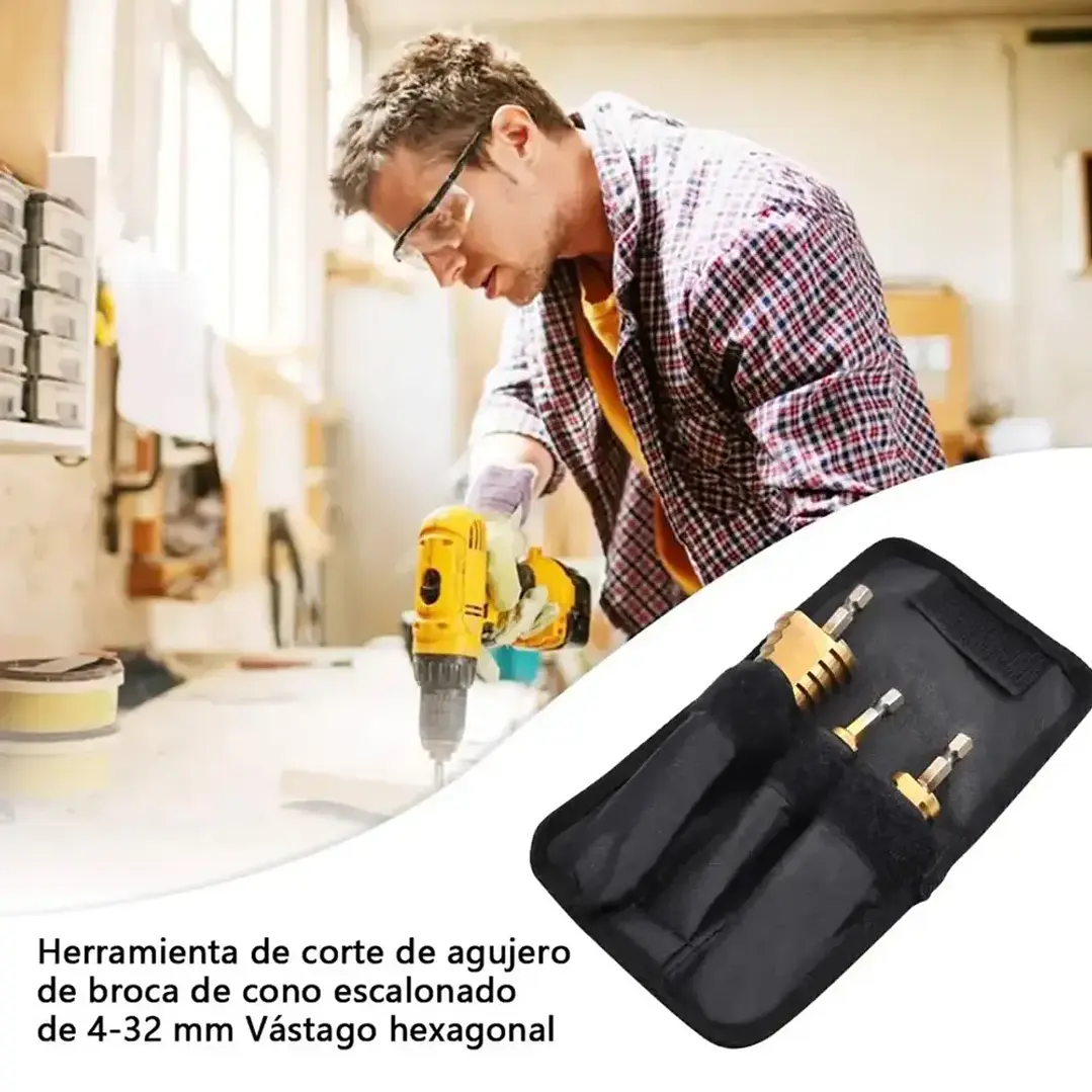 Set Brocas Escalonadas Step Drill Mcasa 4-12mm de Acero para Taladro 9