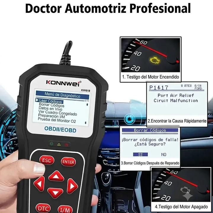 Konnwei KW818 Escáner Automotriz Multimarca OBD2 en Español 4