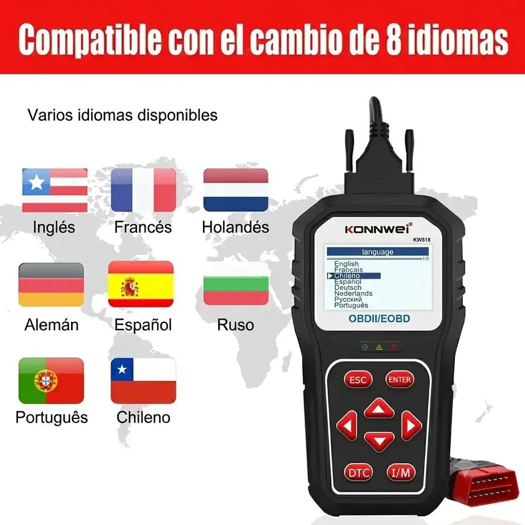 Konnwei KW818 Escáner Automotriz Multimarca OBD2 en Español 9