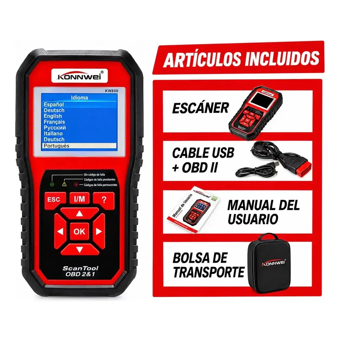 Konnwei KW850 Escáner Automotriz Multimarca OBD2 y EOBD en Español 2