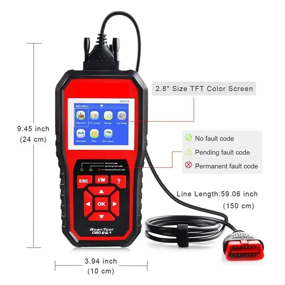 Konnwei KW850 Escáner Automotriz Multimarca OBD2 y EOBD en Español 3