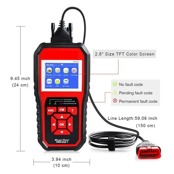 Konnwei KW850 Escáner Automotriz Multimarca OBD2 y EOBD en Español 3