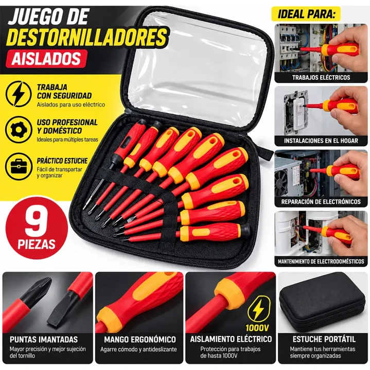 Set De 9 Destornilladores Magneticos Con Probador Mcasa  4