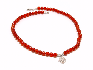 Collar de piedras ágata cornalina y mano de Fátima de plata