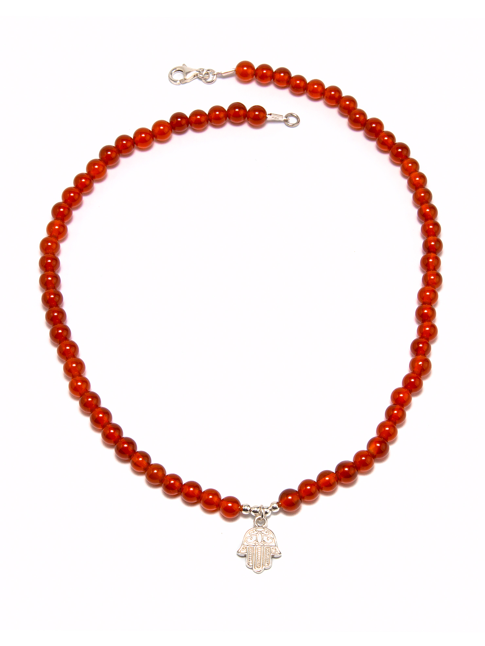 Collar de piedras ágata cornalina y mano de Fátima de plata 2