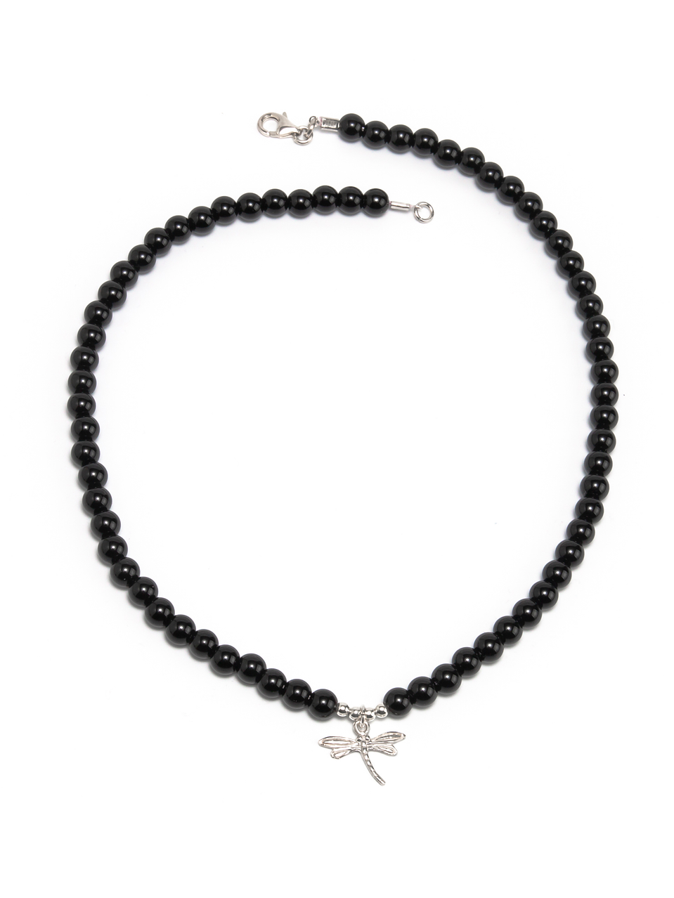 Collar de piedras ónix y libélula de plata 1