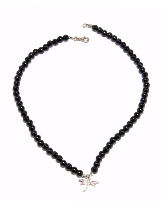 Collar de piedras ónix y libélula de plata 2