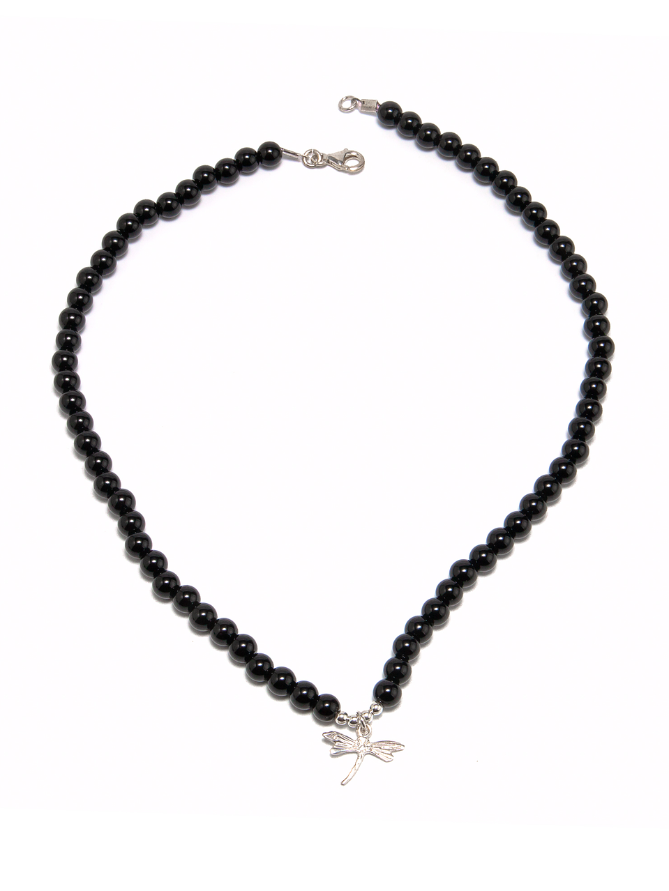 Collar de piedras ónix y libélula de plata 2