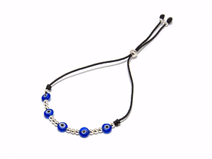 Pulsera de hilo negro regulable ojo turco y detalles de plata