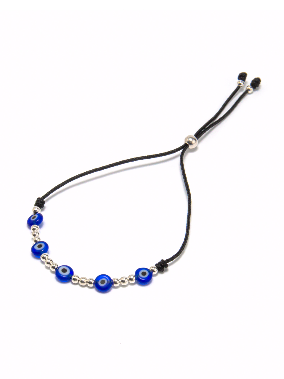 Pulsera de hilo negro regulable ojo turco y detalles de plata 1