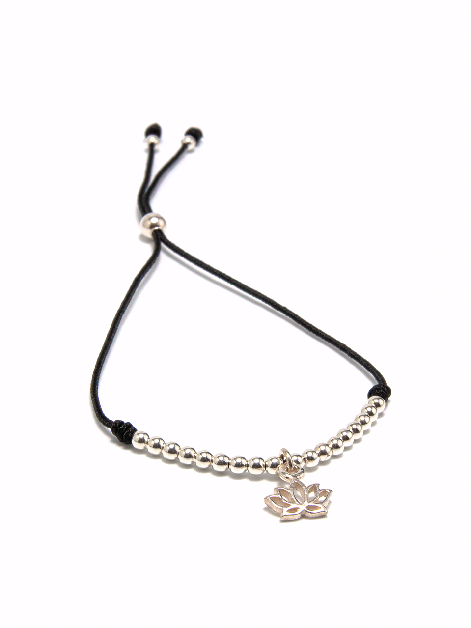 Pulsera de hilo regulable flor de loto y detalles de plata 1