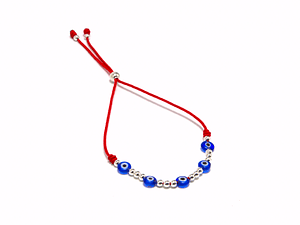 Pulsera de hilo rojo regulable ojo turco y detalles de plata