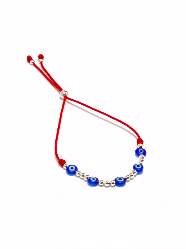 Pulsera de hilo rojo regulable ojo turco y detalles de plata 1