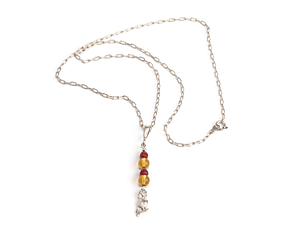 Cadena búho de plata y colgante de piedras citrino y ágatas granate