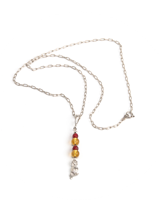 Cadena búho de plata y colgante de piedras citrino y ágatas granate 1