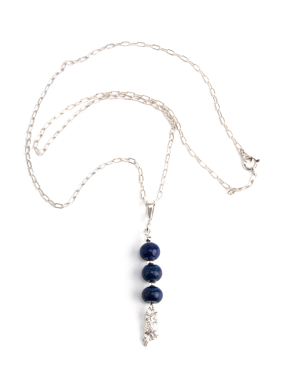 Cadena búho de plata y piedras lapislazuli 1