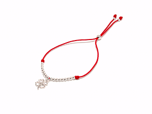 Pulsera hilo rojo regulable y trébol de cuatro hojas de plata