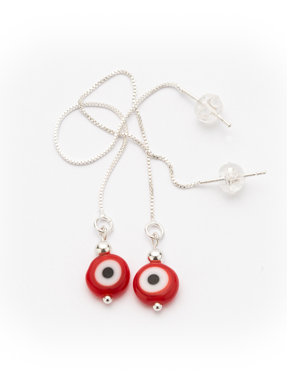 Aros de plata y ojo turco rojo 1