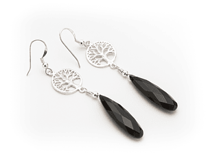 Aros árbol de la vida de plata y piedras ónix 