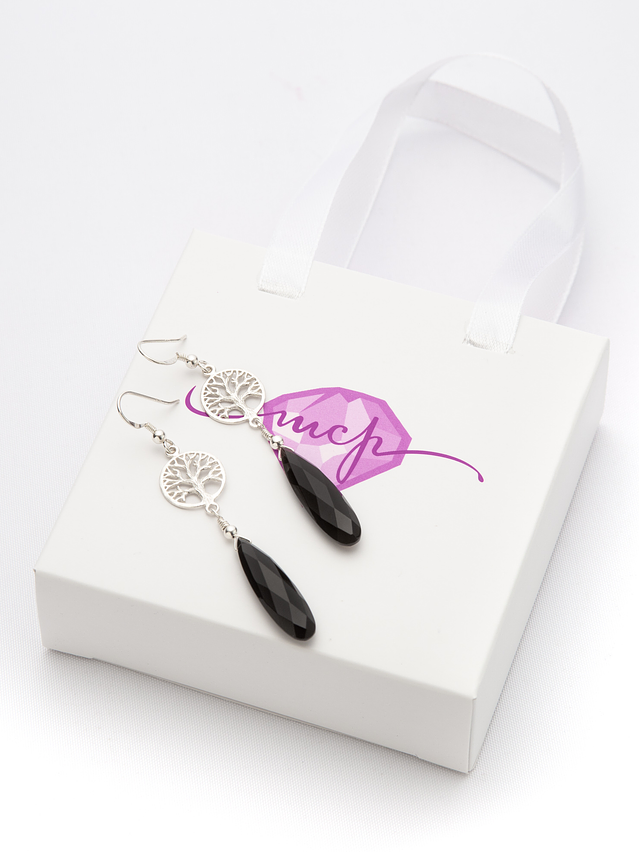 Aros árbol de la vida de plata y piedras ónix  2