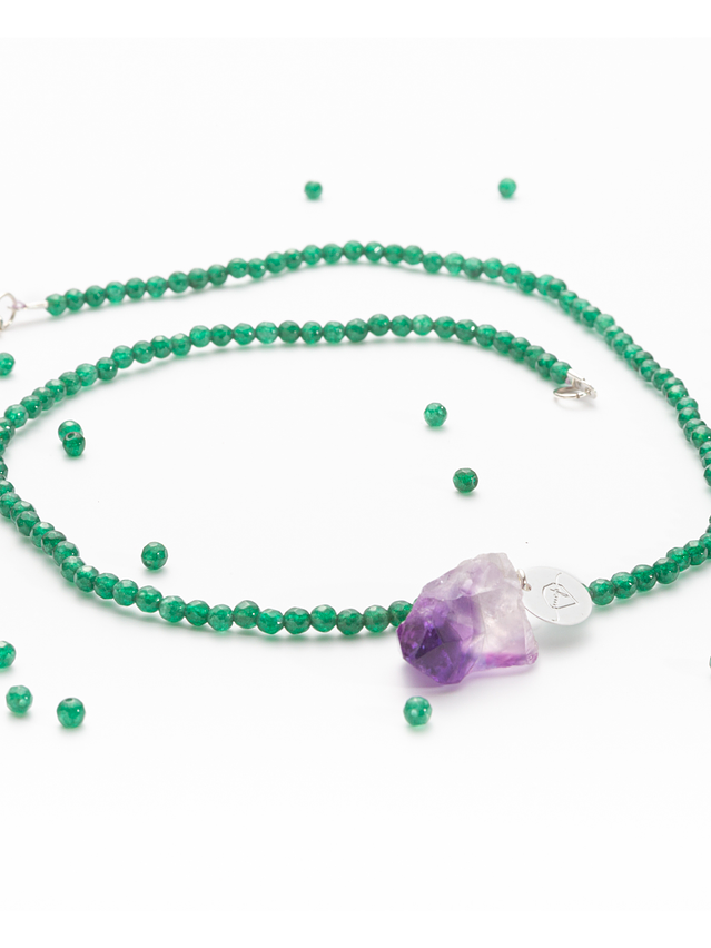 Collar de piedras ágata verde y colgante amatista 1