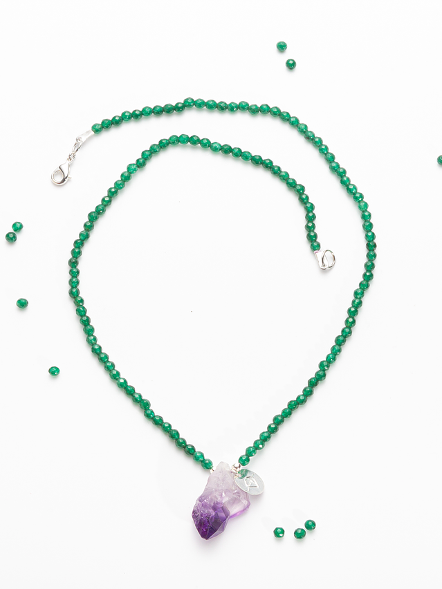 Collar de piedras ágata verde y colgante amatista 2