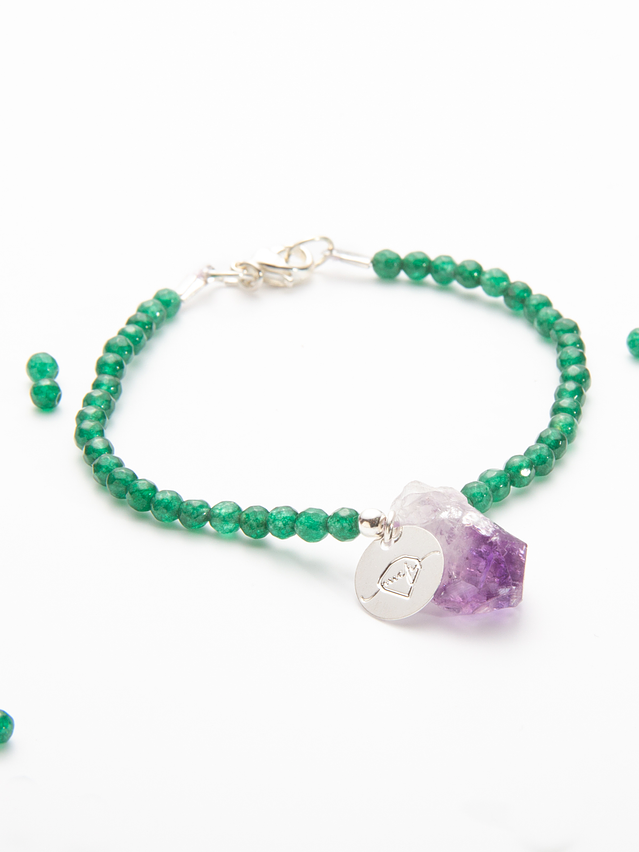 Pulsera de piedras ágata verde y amatista 1